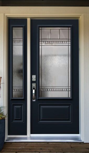 Dark blue glass entry door