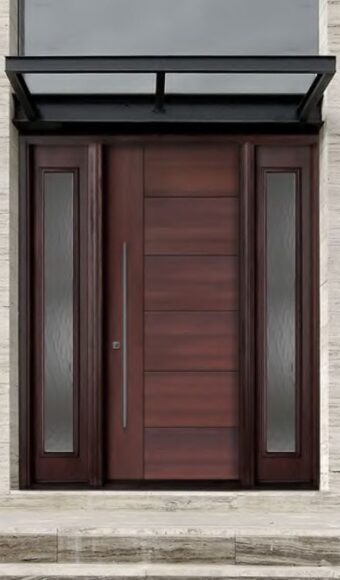 Modern brown fiberglass entry door