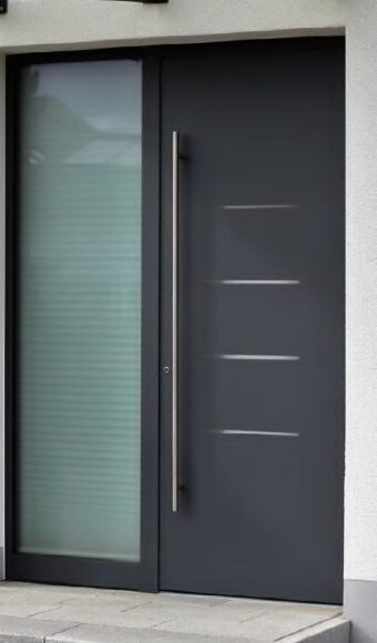 Modern dark fiberglass entry door