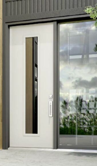 Modern white steel entry door