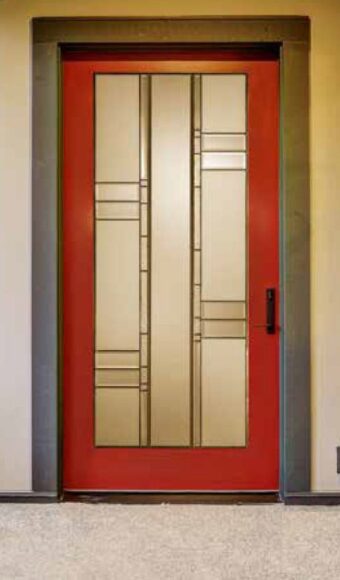 Red fiberglass entry door