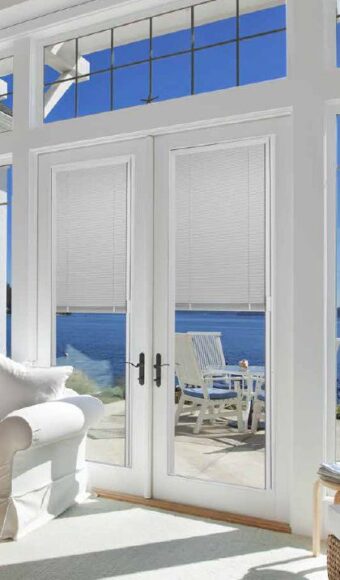 White french door with internal mini-blinds