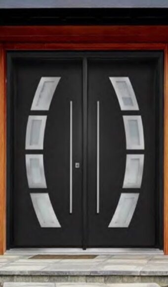Black fiberglass double door with glass inserts