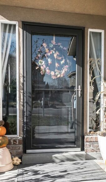 Grey storm door