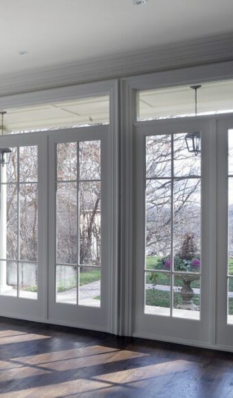 White french door with transom