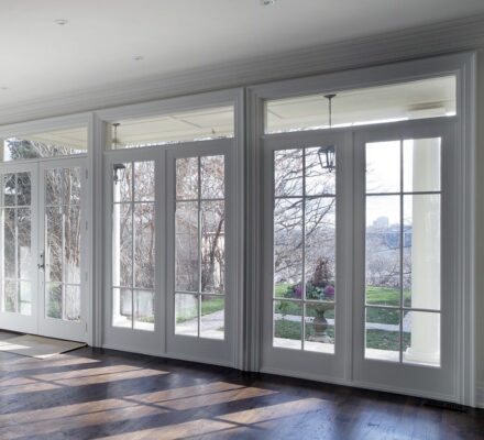 White french door with transom