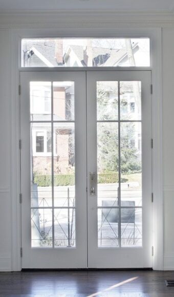 White french door with transom and grilles