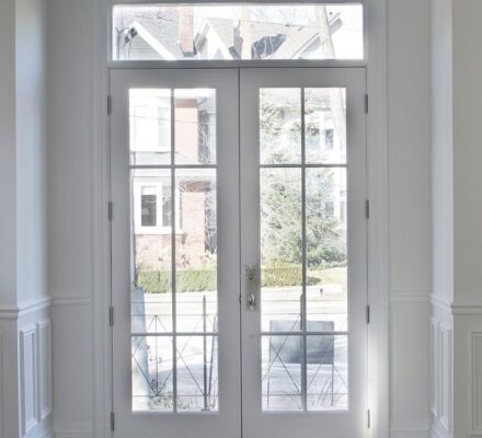 White french door with transom and grilles
