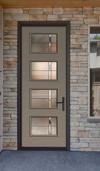 Beige steel entry door with glass inserts