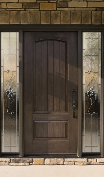 Brown fiberglass door with beautiful sidelites