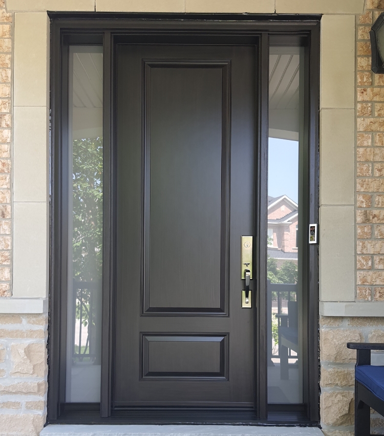 Dark Brown Steel Door with Two Sidelites