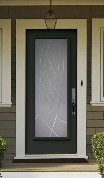 Dark green steel entry door