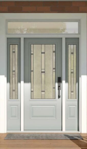 Light grey steel entry door with sidelites
