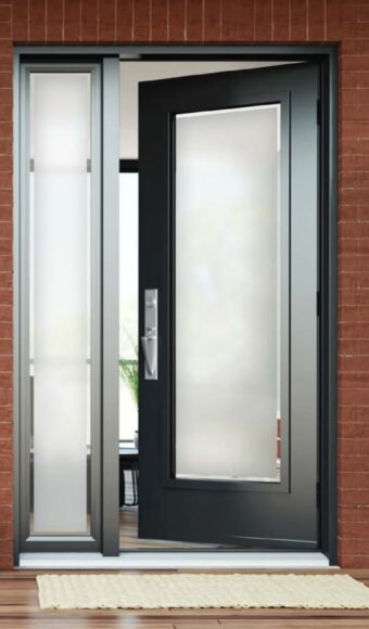 Modern dark steel entry door with sidelite