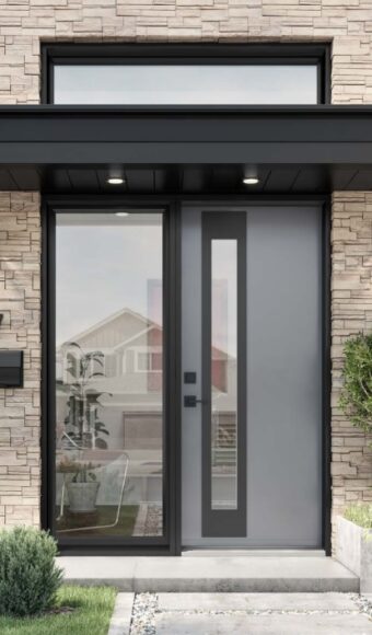 Modern grey steel entry door