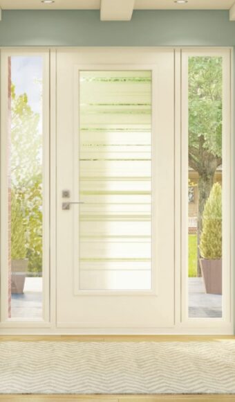 White steel door with full glass window