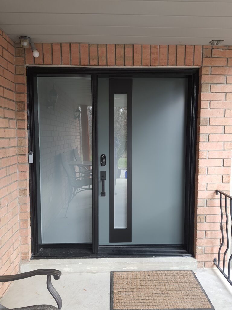 Contemporary Black Grey Steel Door Frosted Glass Sidelight Home Upgrade