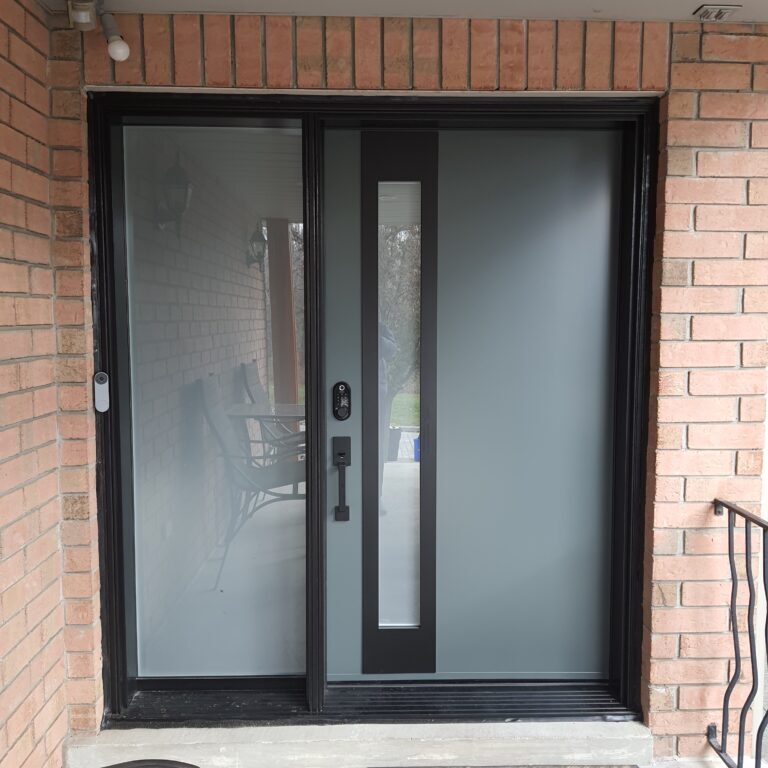 Contemporary Black Grey Steel Door Frosted Glass Sidelight Home Upgrade